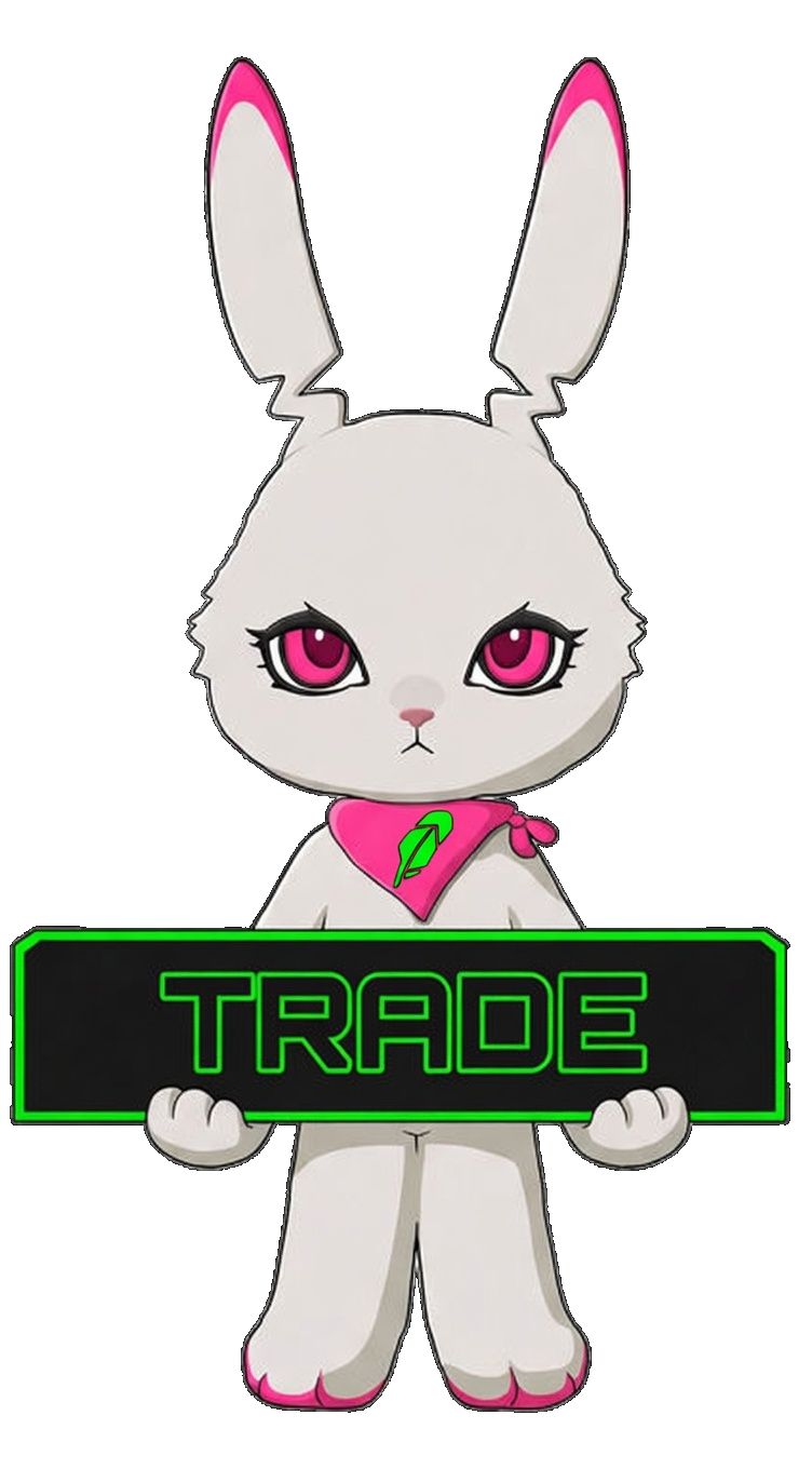 Fluffey holding a TRADE sign